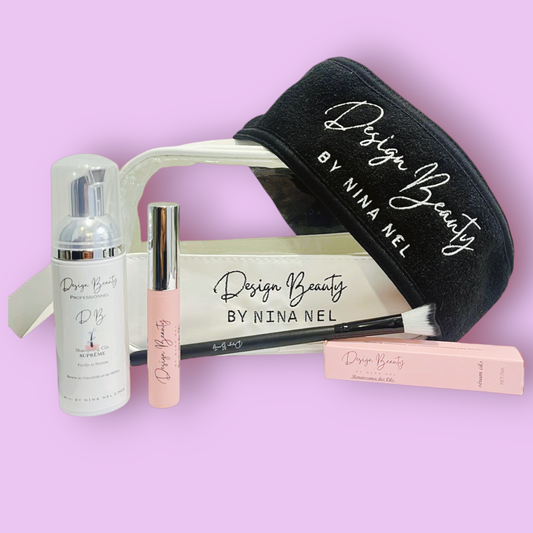 Petite trousse blanche soin ultime, trousse + Shampoing + sérum + pinceau + bandeau visage