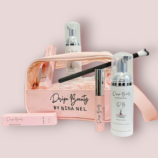 Petite trousse rose soin ultime, trousse + Shampoing + sérum + pinceau + bandeau visage